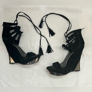 Black Tie Up Wedges
